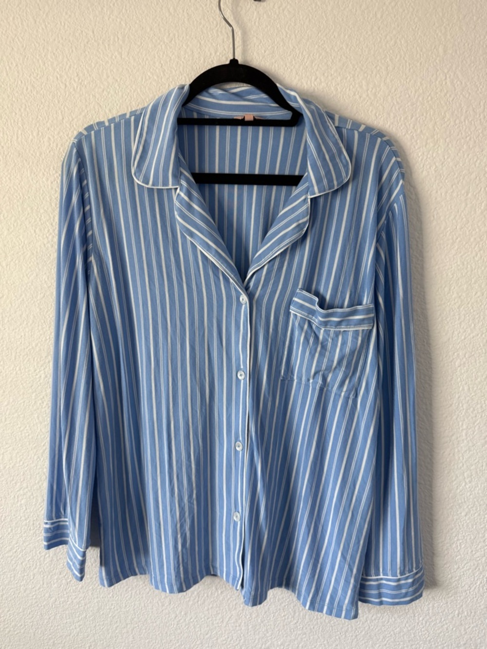 Eberjey Blue and White Striped Shirt with Pink Label
